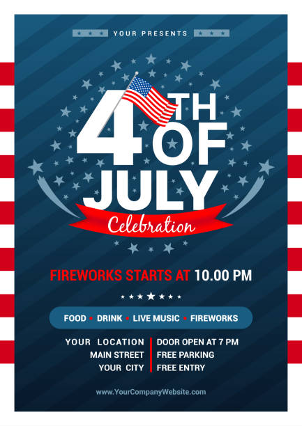 4th of july poster invitation templates vector illustration. usa flagpole waving on text - fourth of july stock illustrations