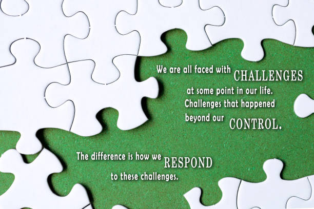 istock Motivational quote on white jigsaw with some missing pieces on green background. 1405444815