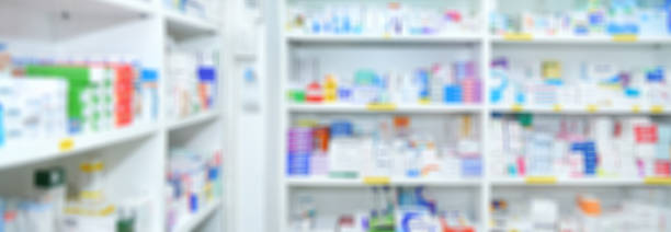 istock Medicine on shelves in Pharmacy interior with blurred background 1405445283