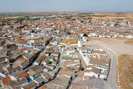 Panoramic view of Campo de Criptana province of Ciudad Real, Castilla la Mancha, Spain