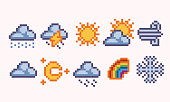 istock Weather icons pixel art set. Weather conditions, forecast collection. 1405447145