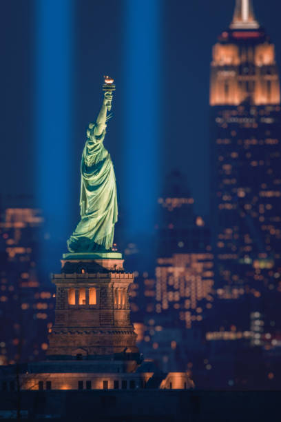 Statue of Liberty Salutes 9/11 Memorial stock photo