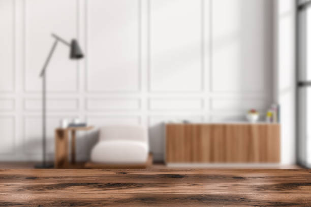 istock Wooden desk on foreground for goods display, 1405449571