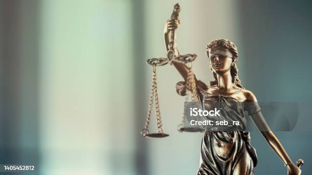 Legal And Law Concept Statue Of Lady Justice On Blurred Background Stock Photo - Download Image Now