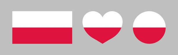 Poland flag. Polish icon. Official flag of poland. White-red round, heart and square shapes. Isolated button, emblem and label for national, sport and travel. Europe banner. Vector Poland flag. Polish icon. Official flag of poland. White-red round, heart and square shapes. Isolated button, emblem and label for national, sport and travel. Europe banner. Vector. gdynia stock illustrations