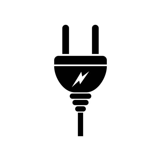 ilustrações, clipart, desenhos animados e ícones de ícone de plug. plugue elétrico britânico com cabo. símbolo para soquete, energia e energia. ícone do adaptador. logotipo da ligação do eletricista. vetor - electric plug outlet electricity cable