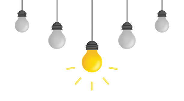 Lamp idea. 3d bulb icon for innovation, education and creative solution. Concept of intelligence, inspiration and invention. Yellow lightbulb for creativity and motivation. Vector Lamp idea. 3d bulb icon for innovation, education and creative solution. Concept of intelligence, inspiration and invention. Yellow lightbulb for creativity and motivation. Vector. copyright symbol 3d stock illustrations