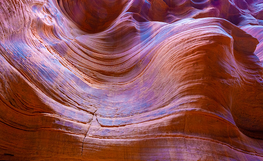 Coluorful canyon walls inside Buckskin Gulch, the worlds deepest slot canyon. Located in-between the cities of Page and Kanab on the Utah, Arizona border in the southwest USA.