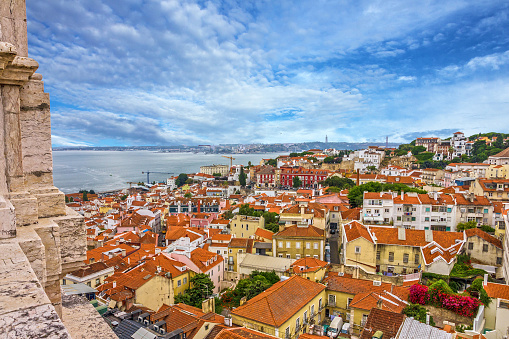 Lisboa city view, Tagus river panorama, Portugal