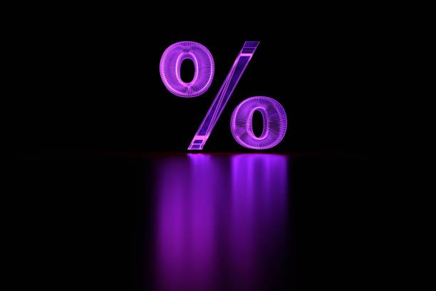 istock Percent sign glowing purple. 3d render 1405460503