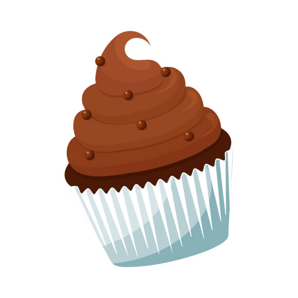 illustrazioni stock, clip art, cartoni animati e icone di tendenza di cupcake al cioccolato in carta da cupcake - vegan food cake muffin chocolate