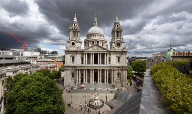 St Paul's Cathedral and city rooftops stock photo