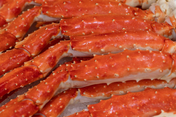 istock Natural king crab legs meat, seafood background 1405467620