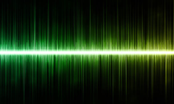 ilustrações de stock, clip art, desenhos animados e ícones de digital sound wave green with yellow on black background - high frequencies