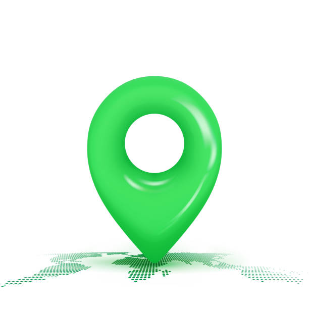 istock 3D map location point marker of map or navigation pin icon sign on isolated blue background. 3d pin navigation is green color with shadow on map direction. 3d GPS pin vector render illustration 1405472466