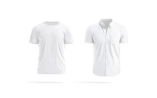 Camiseta blanca en blanco y maqueta de camisa de manga corta, vista frontal photo