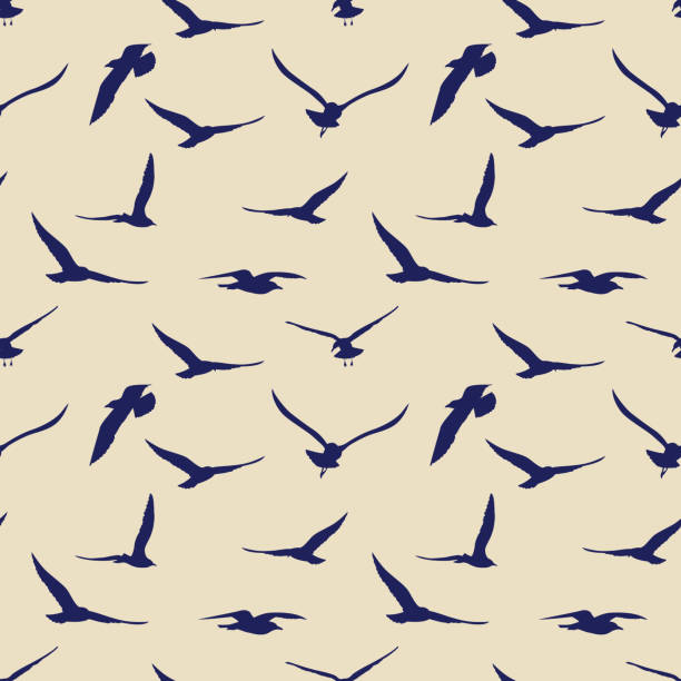 Simple nautical pattern featuring seagulls on flat color background. File includes EPS Vector and high-resolution jpg.