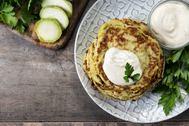 istock Zucchini fritters with yogurt sauce 1405475390