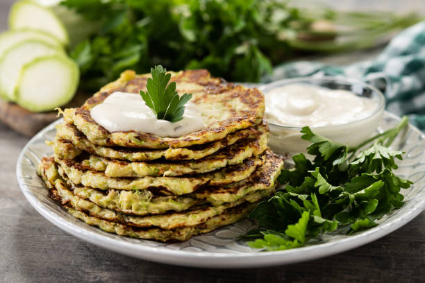 istock Zucchini fritters with yogurt sauce 1405475481