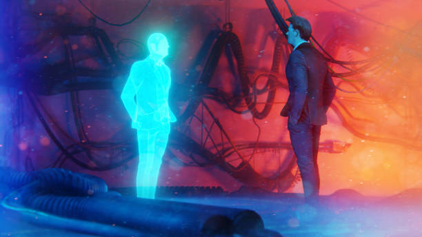 istock Concept of digital twin or avatar with man being mirrored 1405478536