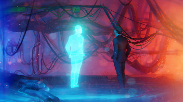 istock Man meets his avatar or digital twin in the metaverse 1405478537
