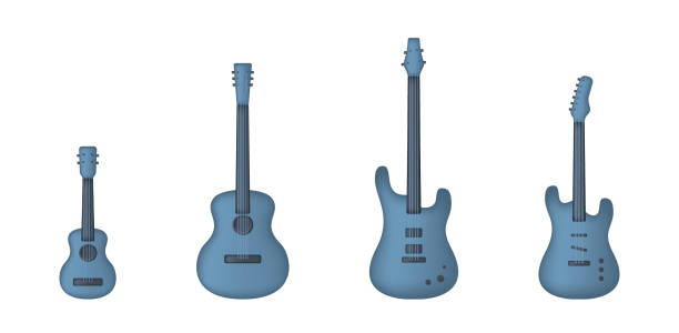 istock Set of blue acoustic and electric 3d guitars isolated on white background 1405480052