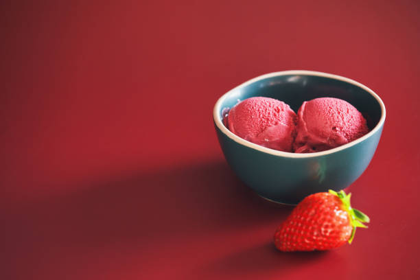 Strawberry Fruit On Yogurt. Close up View