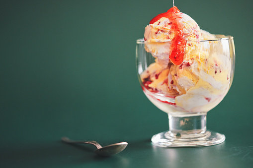 Vanilla Ice Cream with Strawberry Topping