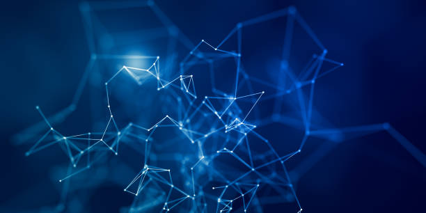 istock Abstract geometric background connecting dots and lights as a plexus in blue. 1405486184