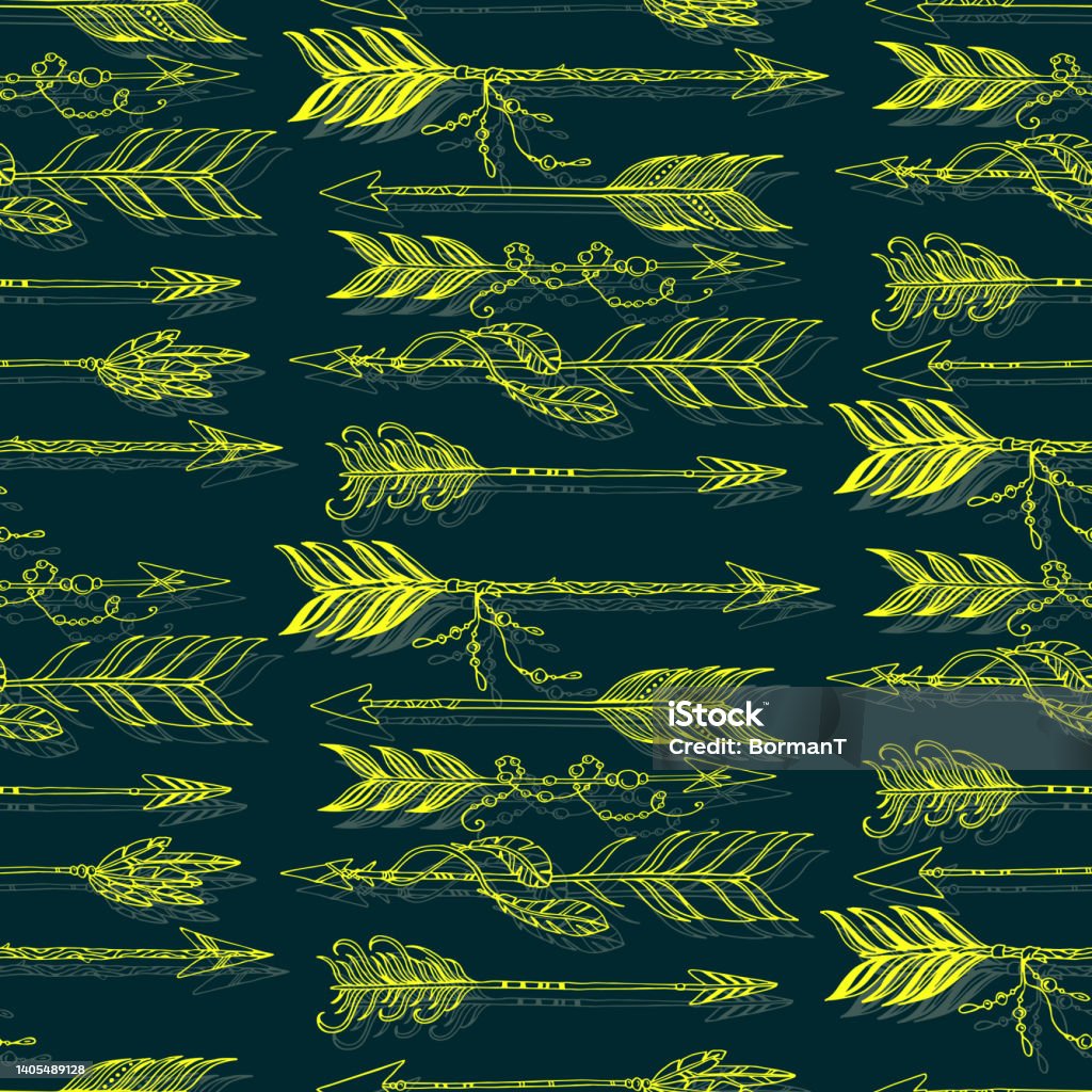 Aztec Pattern Arrow Native Boho Aztec Ethnic Arrows With Beads And Feathers Vector Seamless ...