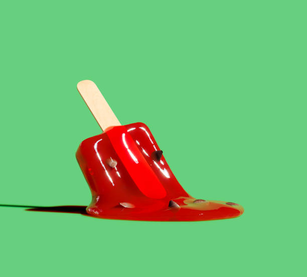Melting watermelon ice cream on green background 3D Rendering, 3D Illustration