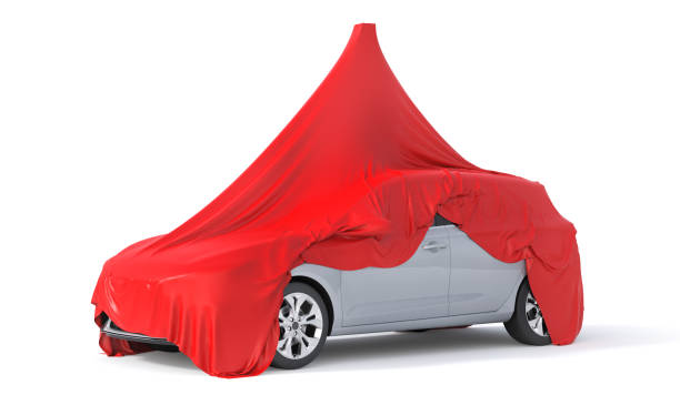 Car under cloth on a white background. 3d illustration
