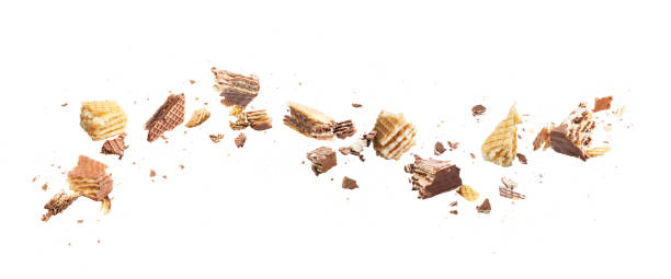 istock Flow of broken wafers into pieces on a white background 1405495445