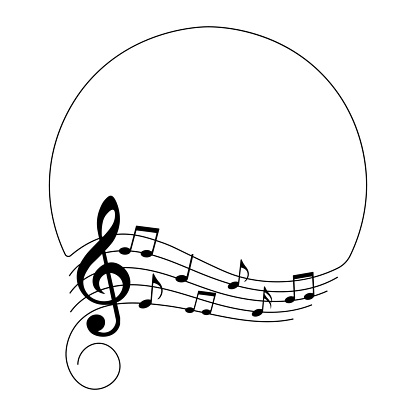 Music notes, musical background with circle frame, vector illustration.
