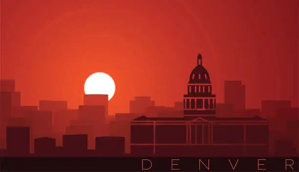 Vector illustration of Denver Low Sun Skyline Scene