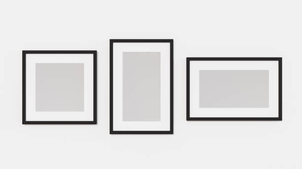 istock Empty picture frame on wall in living room, 3D rendering. 1405504347