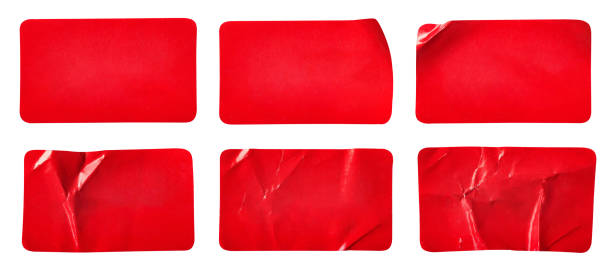 istock Red paper sticker label set isolated on white background 1405510173