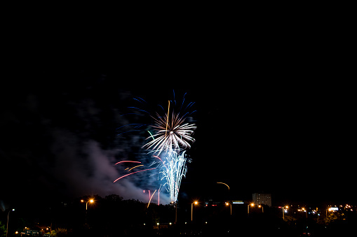 Fireworks shot above the city on Canada day in Manitoba Canada