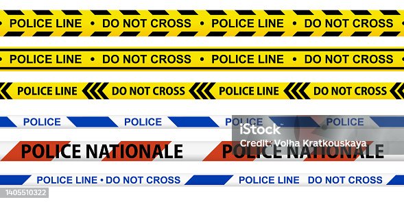 istock Caution tape set. Police line and do not cross ribbons. Yellow warning danger tapes. Abstract warning lines for police, accident, under construction. Horizontal seamless borders. Vector illustration 1405510322