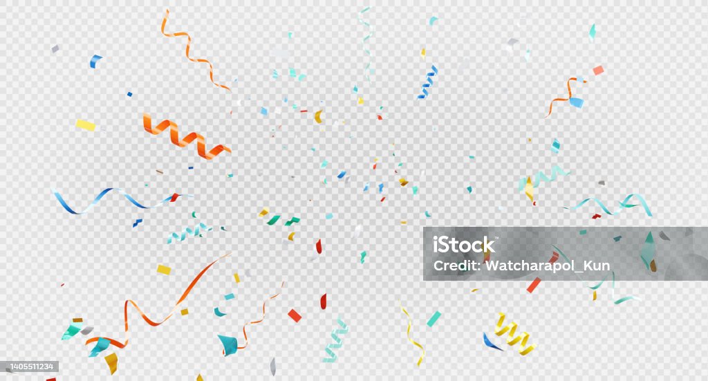 3d render of colorful confetti flying on transparent background. Confetti Stock Photo