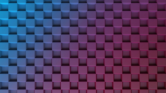 3d rendering of a colorful abstract background with square holes in bas-relief in a perspective view