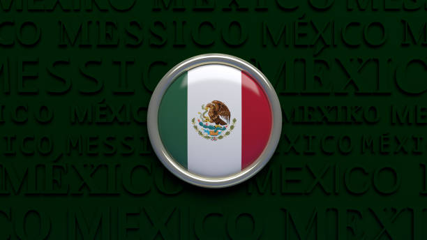 3d rendering of an Mexico national flag glossy button over dark green background