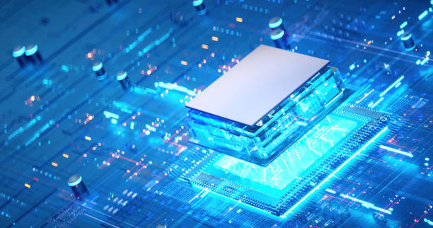 istock 3D rendering of cyberpunk AI. Circuit board. Technology background. Central Computer Processors CPU and GPU concept. Motherboard digital chip. Tech science background. 1405515370