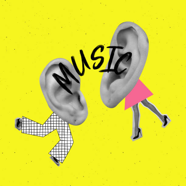 istock Contemporary art collage. Creative colorful design. Two giant ears on human legs dancing, listening to music isolated over bright yellow background 1405520143