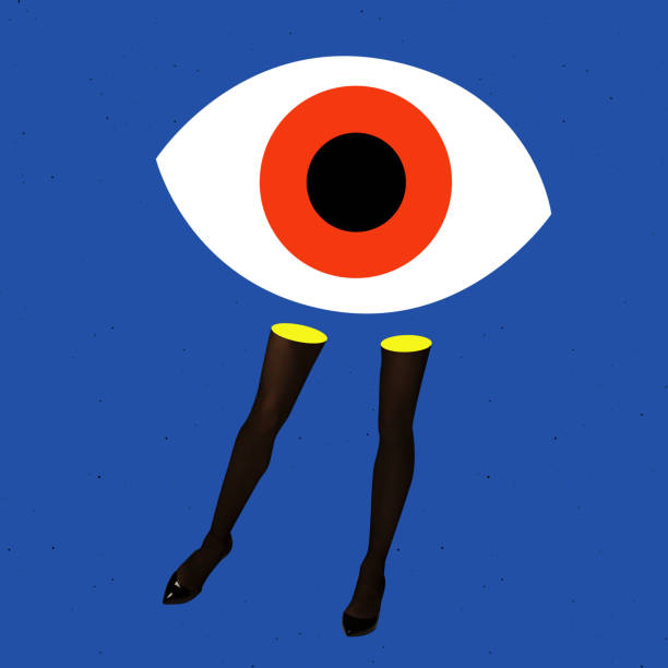 istock Contemporary art collage. Creative colorful design with female legs and darwn eye element isolated over blue background 1405520149
