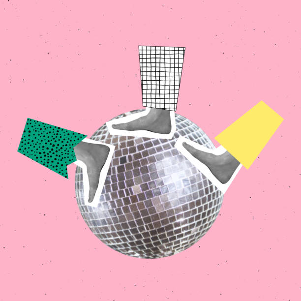 istock Contemporary art collage. Creative colorful design. Human legs dancing on disco ball isolated over pink background 1405520156
