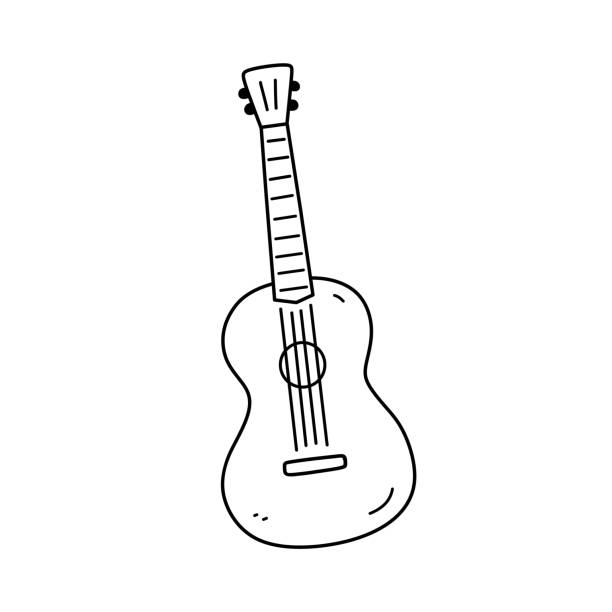 illustrations, cliparts, dessins animés et icônes de guitare classique acoustique ou ukulélé isolé sur fond blanc. instrument de musique à cordes. illustration vectorielle dessinée à la main dans le style griffonnage. parfait pour les cartes, les décorations, le logo. - musical instrument string illustrations