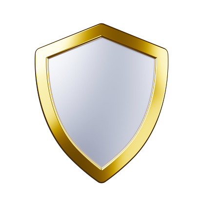 Protected guard shield concept. Safety badge color icon. Security label. Defense safeguard sign. 3d illustration
