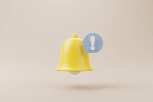 istock Yellow notification bell with icon new notification on brown background. 3d rendering illustration 1405523786