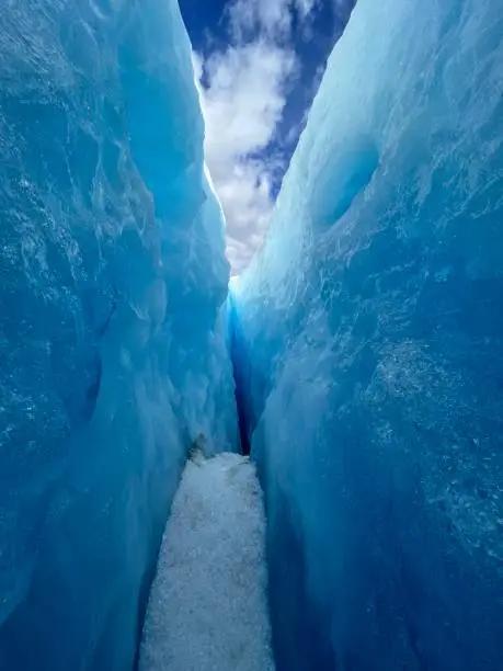 Bottom of a glacial crevasse - exit glacier Kenai national park